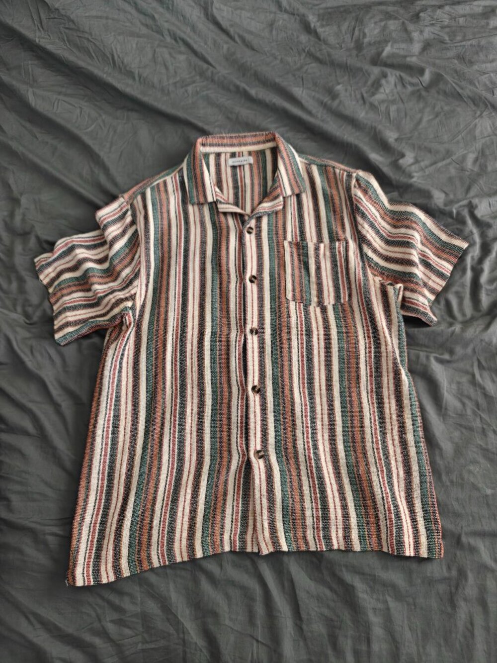 Cotton On Men's Striped Short-Sleeve Camp Collar Shirt – Size XL